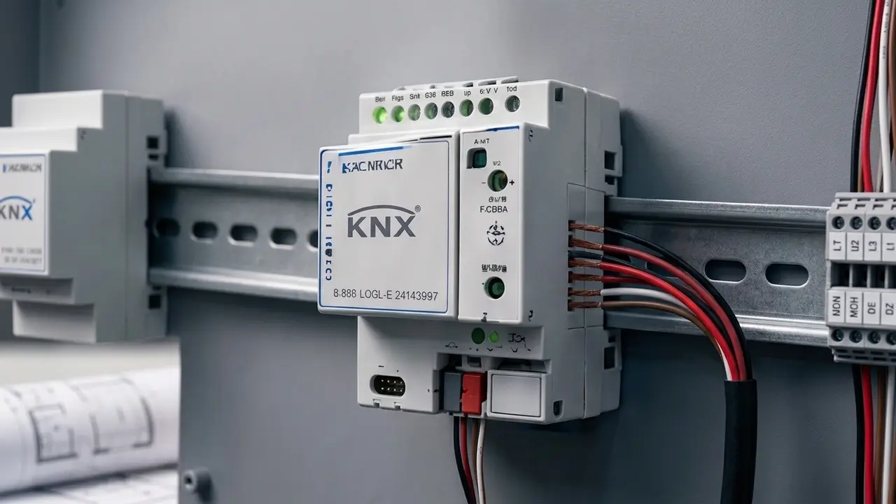 A KNX device that is placed on a din rail