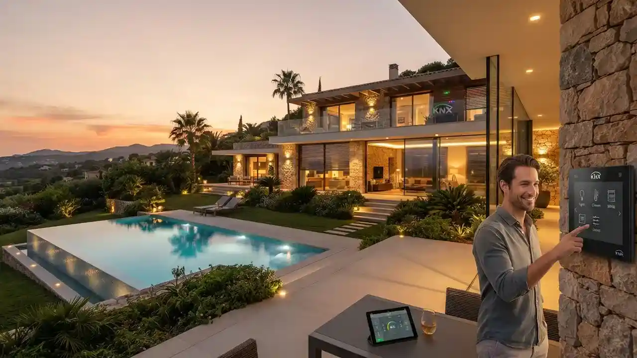A man in his villa testing knx system