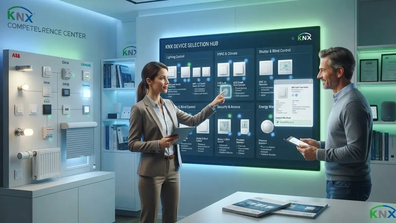 Two person trying to select the correct knx devices